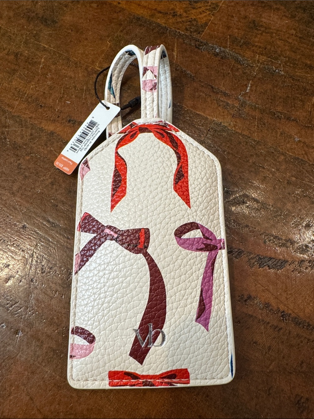 Vera Bradley Cream Luggage Tag with Pink & Red Bow Accents